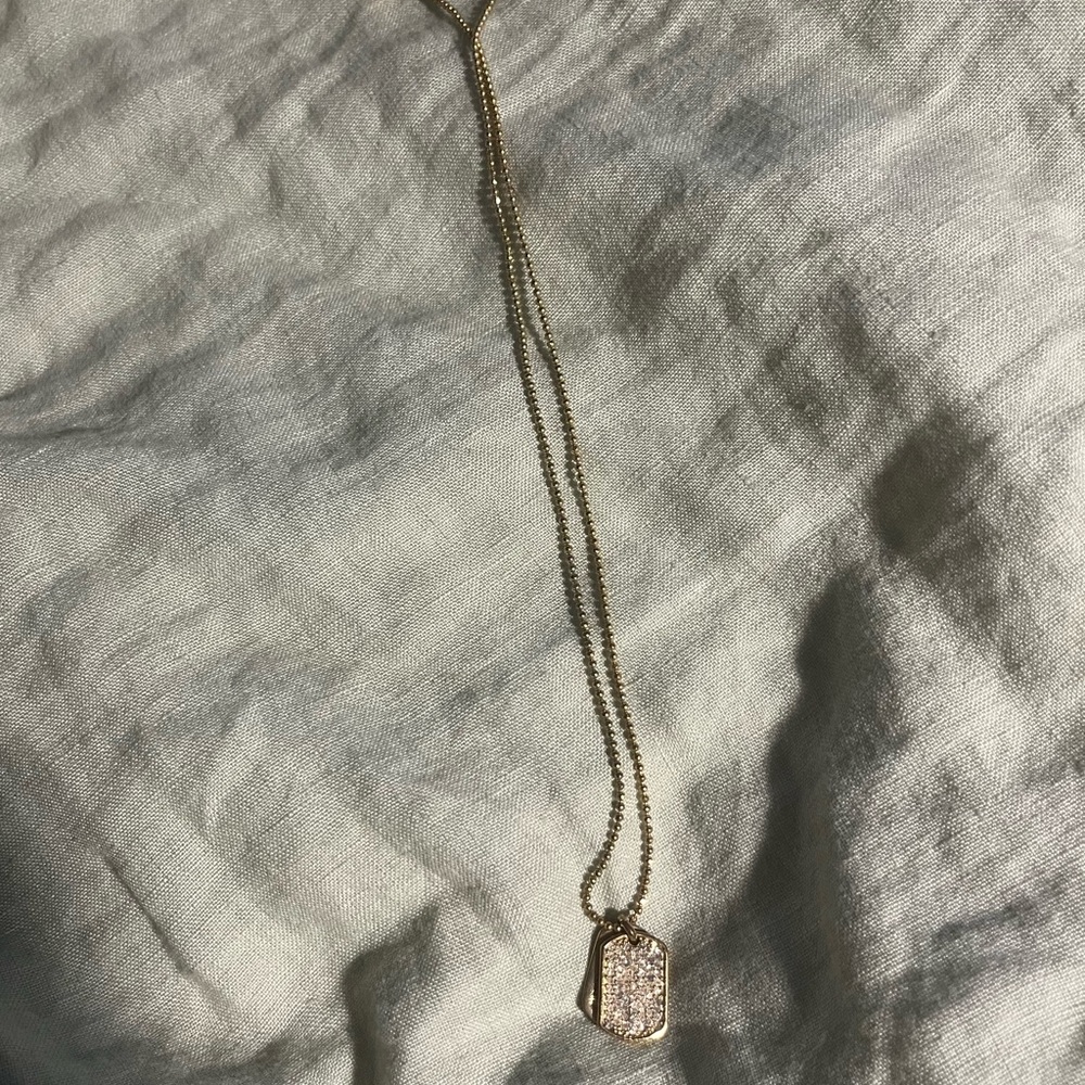 Michael Kors Gold Tone Necklace with Pave Rhinestone Dog Tags